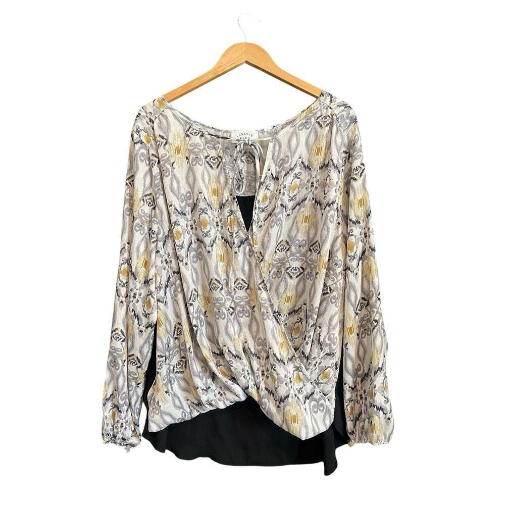 Janette Plus Wrap Multicolor Blouse Women Size 3X Bubble Hem V-Neckline Bohemian